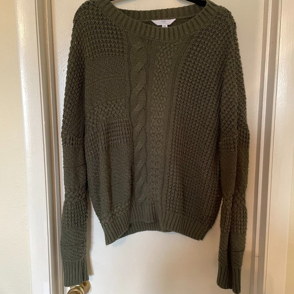 Time and True Cable Knit Green Sweater